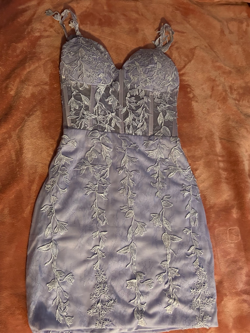 Lavender Lace Embroidered Spaghetti Strap Dress